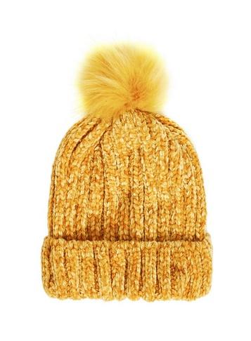 Dorothy Perkins *quiz Mustard Chenille Pom Pom Hat