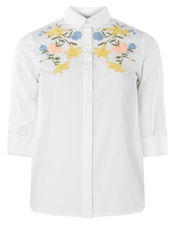 Dorothy Perkins Petite White Embroidered Shirt