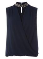 Dorothy Perkins Navy Embellished Choker Top