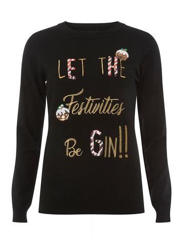 Dorothy Perkins Black Festivities Be Gin Jumper