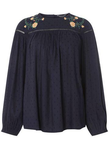 Dorothy Perkins *tall Blue Embroidered Beaded Top