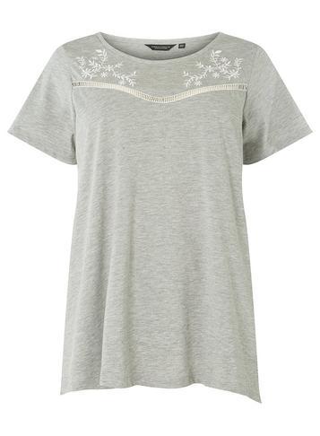 Dorothy Perkins *dp Curve Grey Embroidered Yoke T-shirt