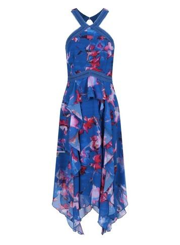 *little Mistress Blue Floral Print Halter Neck Midi Dress