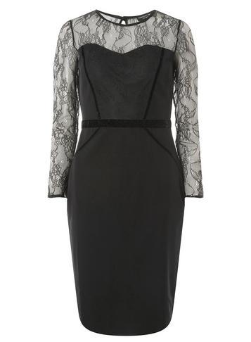 Dorothy Perkins Black Lace Velvet Pencil Dress