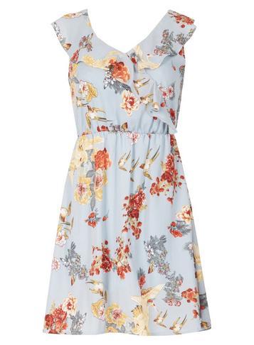 Dorothy Perkins *tenki Blue Ruffled Floral Print Skater Dress