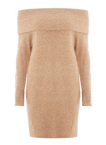Dorothy Perkins Camel Ribbed Longline Bardot Jumper