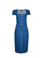 Dorothy Perkins Blue Button Front Square Neck Shift Dress