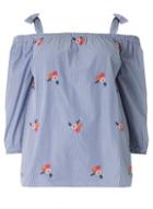 Dorothy Perkins Dp Curve Blue Embroidered Striped Top