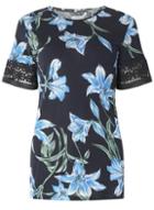 Dorothy Perkins * Tall Navy Floral Print Lace Sleeve T-shirt