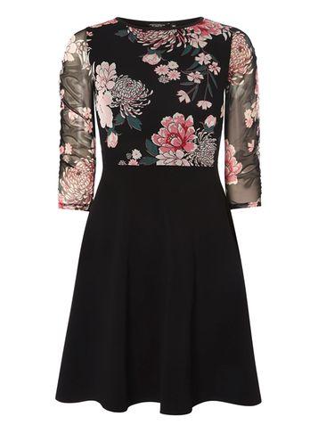 Dorothy Perkins Black Floral Mesh Skater Dress