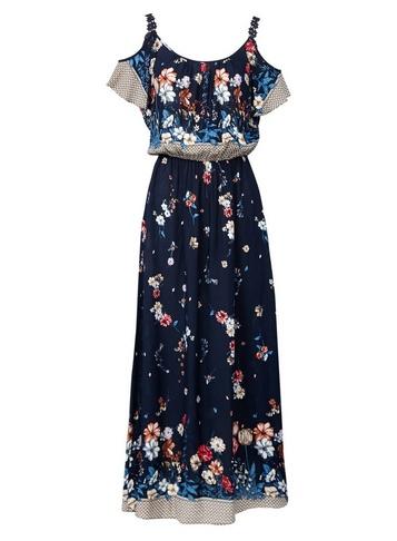 *izabel London Navy Cold Shoulder Maxi Dress