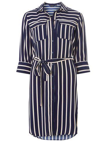 Dorothy Perkins Navy And Pink Striped Pocket Shirt Dress