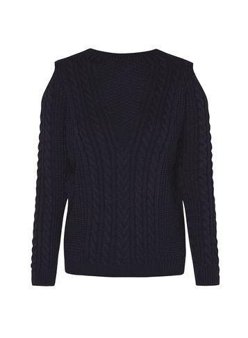 Dorothy Perkins Navy Cable Knit Cold Shoulder Jumper