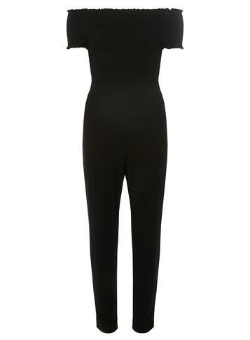 Dorothy Perkins Black Shirred Bardot Jersey Jumpsuit