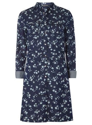 Dorothy Perkins *tall Denim Floral Shirt Dress