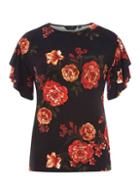 Dorothy Perkins Black Floral Print Double Frill Sleeve Top