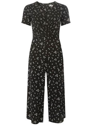 Dorothy Perkins Petite Black Ditsy Print Twist Jumpsuit
