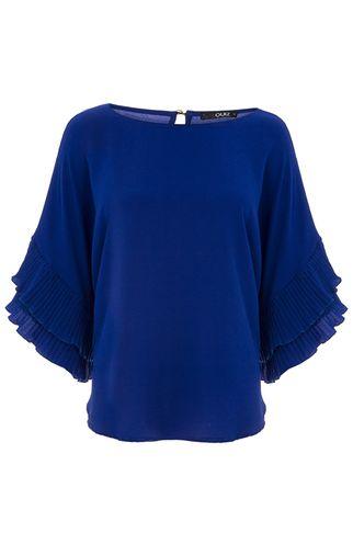 Dorothy Perkins *quiz Blue Pleated Frill Sleeve Top