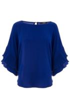 Dorothy Perkins *quiz Blue Pleated Frill Sleeve Top