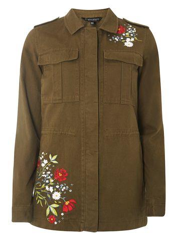 Dorothy Perkins Khaki Embroidered Pearl Shacket