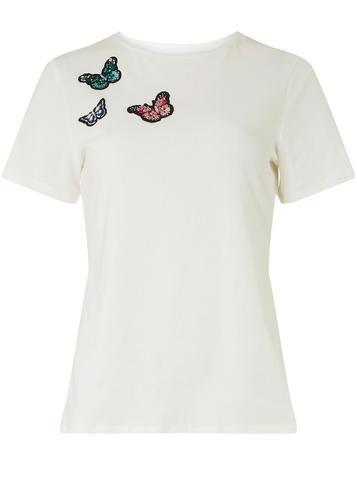 Dorothy Perkins Ivory Butterfly Badge T-shirt