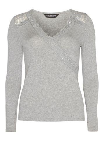 Dorothy Perkins Grey Lace Trim V Neck Top