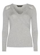 Dorothy Perkins Grey Lace Trim V Neck Top
