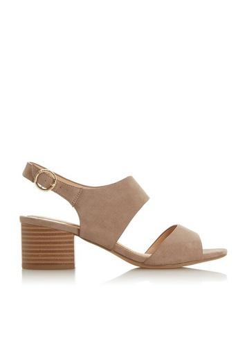 *head Over Heels By Dune Taupe Jace Mid Heel Sandals