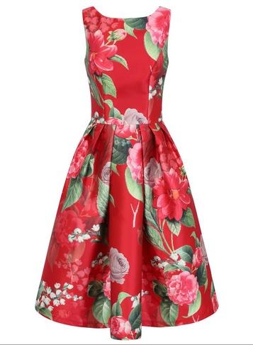 Dorothy Perkins *chi Chi London Red Floral Print Midi Skater Dress