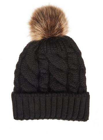 Dorothy Perkins *quiz Black Pom Cable Knit Hat