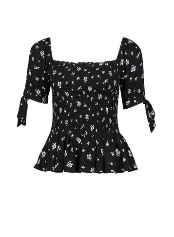 Dorothy Perkins Black Ditsy Print Shirred Milkmaid Top