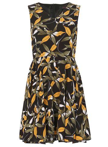 Dorothy Perkins *tenki Black Tropical Print Skater Dress