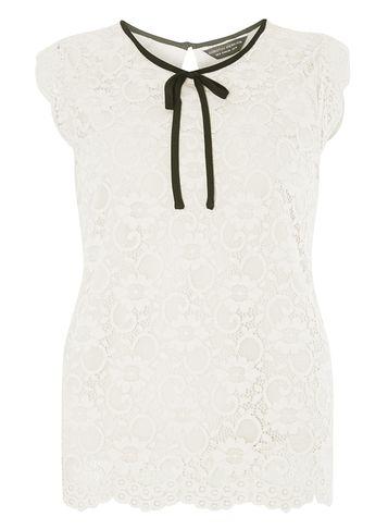 Dorothy Perkins Ivory Lace Tie Neck Top