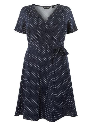 Dorothy Perkins *dp Curve Navy Spotted Wrap Fit And Flare Dress