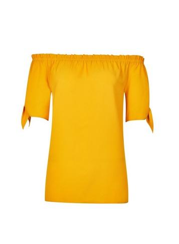 Dorothy Perkins Yellow Tie Sleeve Bardot Top