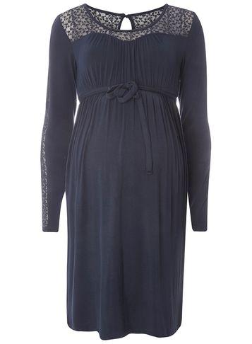 Dorothy Perkins *mamalicious Navy Long Sleeve Lace Trim Dress