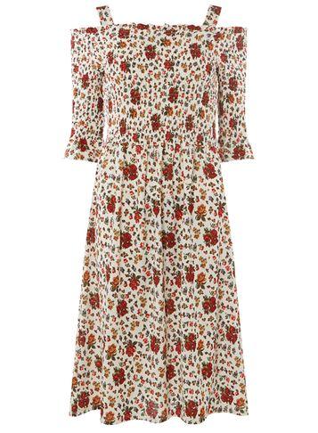 Dorothy Perkins Cream Floral Print Sheered Midi Skater Dress