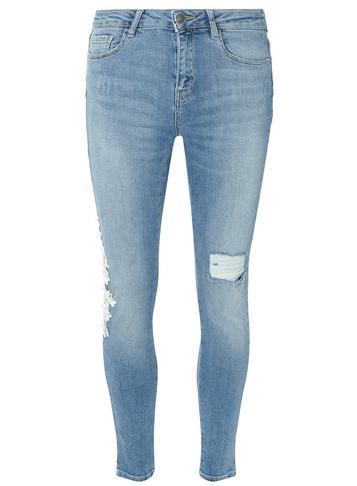 Dorothy Perkins Blue 'darcy' Lace Applique Ankle Grazer Jeans