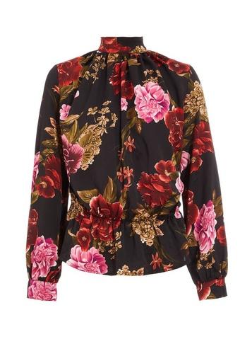 *quiz Black Satin Floral Print Peplum Top