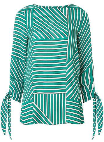 Dorothy Perkins Green Geometric Stripe Tie Sleeve Top