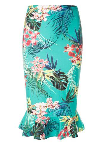 Dorothy Perkins Green Tropical Print Pephem Pencil Skirt