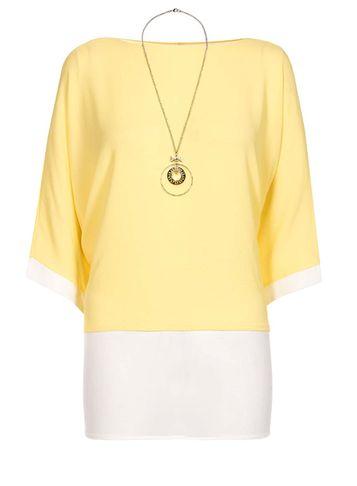 Dorothy Perkins *quiz Lemon Double Layer Top With Necklace