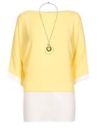 Dorothy Perkins *quiz Lemon Double Layer Top With Necklace