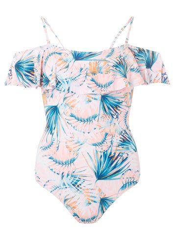 Dorothy Perkins *pink Palm Print Bardot Swimsuit