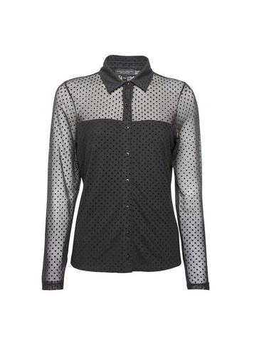 Dorothy Perkins Black Flocked Spot Mesh Shirt