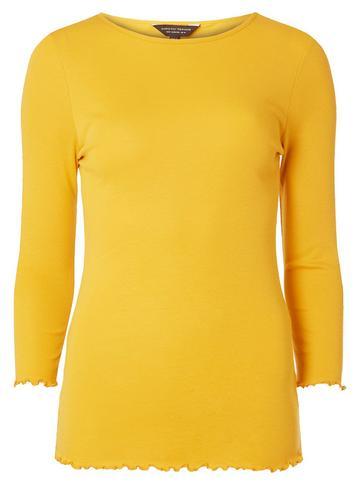 Dorothy Perkins Mustard 3/4 Sleeve Lettuce Edge T-shirt
