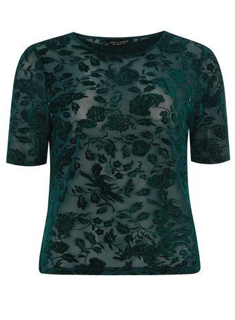 Dorothy Perkins Green Flocked Mesh Tee