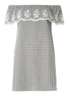 Dorothy Perkins Black And White Gingham Embroidered Bardot Dress