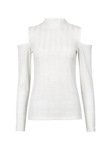 Dorothy Perkins White Cut Out Rib High Neck Long Sleeve Top