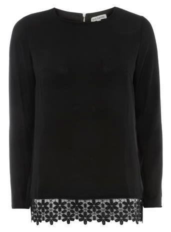 Dorothy Perkins Alice & You Black Crochet Hem Sleeved Top